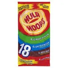 KP Hula Hoops Variety Pack 18x25g Bereit gesalzen, Käse und Zwiebel, Salz und Essig Flavours