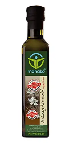 manako Schwarzkümmelöl human, ungefiltert, naturbelassen, kaltgepresst, 100% rein, 250 ml Glasflasche (1 x 0,25 l)