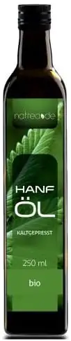 Natrea Bio Hanföl rein nativ | kaltgepresst aus 1. Pressung 100% reines BIO-Öl in 250 ml Lichtschutzflasche (1 x 0,25 l)
