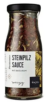 WAJOS Steinpilz Sauce mit Basilikum 55g | Pastasauce, Nudelsauce, Pilzsoße | ideal zum kochen, verfeinern & grillen | würziger Dip zu Fisch, Fleisch & Gemüse | vegan