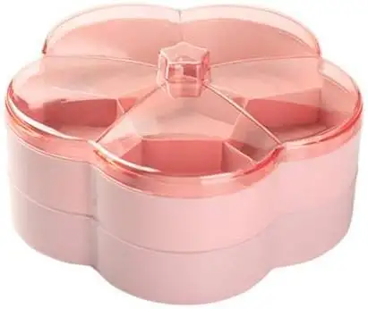 Obstkörbe 2-Tier-Kunststoff-Snacks-Box Blumenform Snacks Aufbewahrungsbox mit Abdeckung Candy Box Obstmuttern Snackplatte Snack-Lagerbehälter Obstschale (Color : Pink)