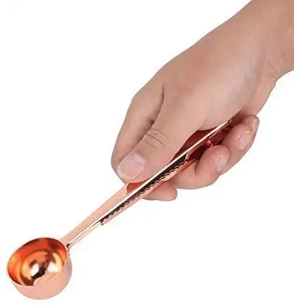 Cafopgrill Coffee Scoop Clip, 2 in 1 Funktion Edelstahl Coffee Scoop Messlöffel mit Beutelverschlussclip
