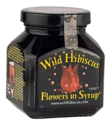Original Hibiskusblüten in Sirup für Cocktails und Feine Küche, 9-Blüten-Glas, 250gr