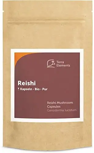 Terra Elements Bio Reishi Kapseln (400 mg, 150 St) I Ling Zhi I Ganzer Fruchtkörper I 100% rein I Vegan I Rohkost