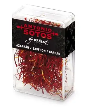 Antonio Sotos - Safran Origene Spanien D.O. La Mancha - Box 1 g - IFS-Lebensmittelzertifiziert Nr. CC-IFS-32/17