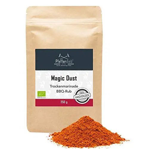 Magic Dust, Premium BIO Gewürzmischung BBQ Rub, Grillgewürz, Marinade für Fleisch, Steak, Pulled Pork, 250g - Pfefferdieb®