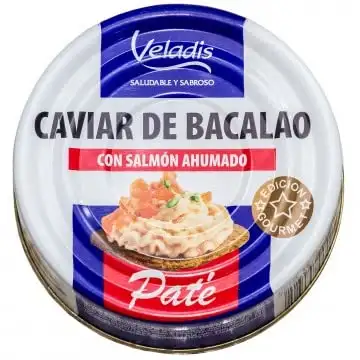 100 g KABELJAU-KAVIAR-PATE MIT LACHS RAUCH VELADIS - SCHACHTEL MIT 24 UND