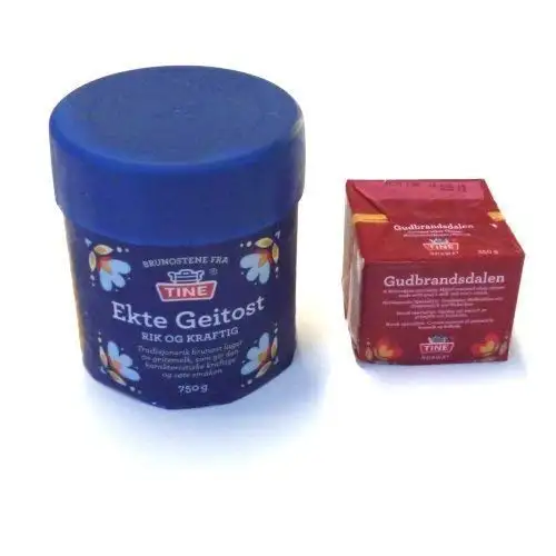 Ekte Geitost und Gudbrandsdalen Gjetost Brunost 1kg norwegian cheese KÜHLBOX-Versand mit Styroporbox und Spezialkühlakku für Lebensmittelversand