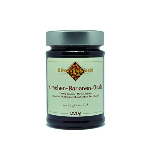 Streuobstwiesle Kirschen Bananen Gsälz - 220 g - Exquisiter Kirschen Bananen Fruchtaufstrich - Marmelade, Konfitüre - mit hohem Fruchtanteil