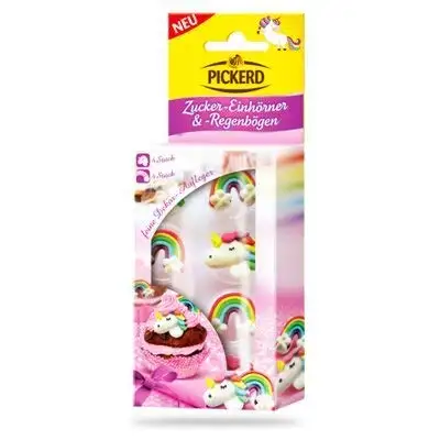 Zuckerdekor / Streudekor "ZUCKER - EINHÖRNER + REGENBOGEN" (Essbar / 90 g - 8 Stück) BACK - DEKORATION
