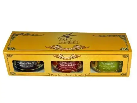 Geschenksets von 'La Cigale' - Trio Tapenaden 3 x 90 g , getrocknete Tomaten Aufstrich, schwarze Oliven Aufstrich, grüne Oliven Aufstrich (Les Délices du Luberon)