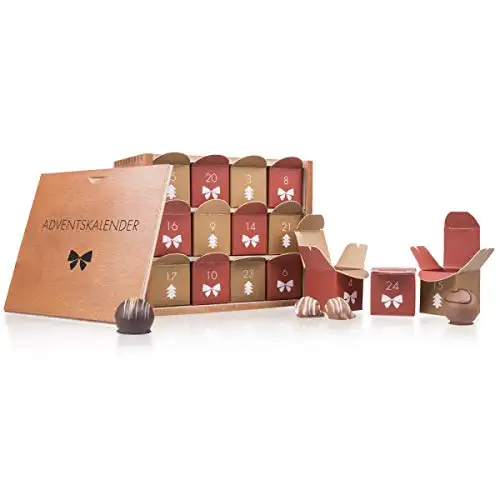Adventskalender Grande - Pralinen - Adventskalender mit 12 Schokoladenpralinen, 6 Hasel- und 6 Macadamianüssen im Schokoladenmantel | Schokolade | Geschenkidee | Adventszeit | Weihnachten | Advent