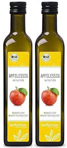 Apfelessig naturtrüb BIO 1000ml (2x 500ml) I rein, unverarbeitet, unpasteurisiert I Apfelessig ungefiltert mit Essigmutter von bioKontor