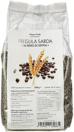 Hagen Grote Fregula Sarda al nero, 500 g, seltene sardische Pasta-Spezialität aus Hartweizengrieß, schwarz gefärbt mit Sepia-Tinte, Bronzepressung