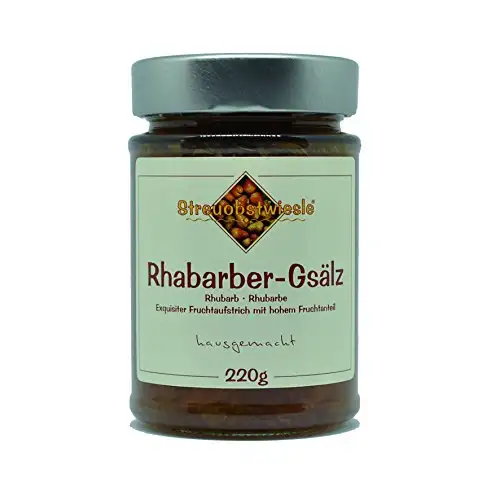 Streuobstwiesle Rhabarber-Gsälz - 220 g - Exquisiter Rhabarber Fruchtaufstrich - Marmelade, Konfitüre - mit hohem Fruchtanteil
