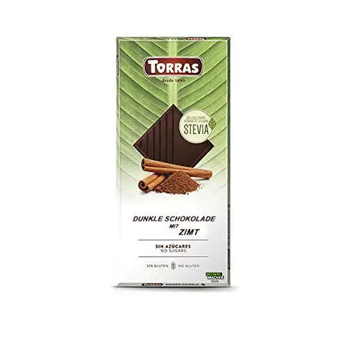 Torras Stevia Schokolade, Schokolade ohne Zucker, Dark Chocolate mit Zimt, Tafel (125g)
