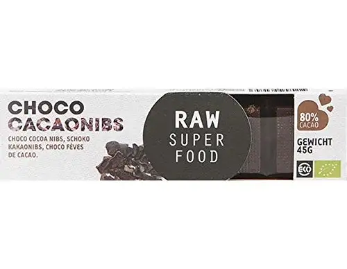 Raw Organic Food Choco bar cacaonibs, 4er Pack (4 x 45 g)