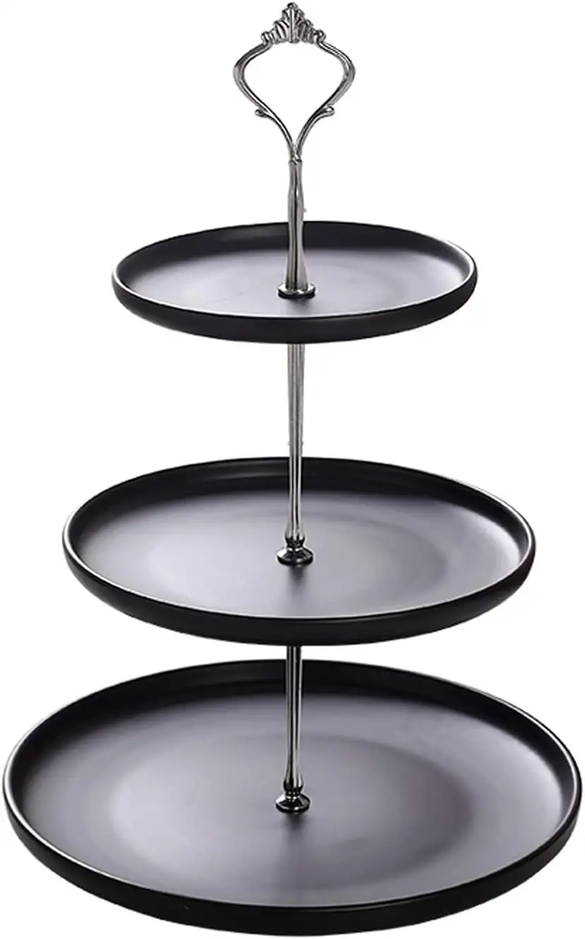 TBUDAR Obstkorb Früchtekorb 3 Tier-Keramik-Kuchen-Standzeit, Dessert-Cupcake-Ständer für Tee-Party-Servierplatte Obstkorb Tischdekoration Obstschale (Color : A)