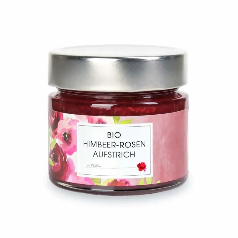 Bio Himbeer Rosen Fruchtaufstrich 230 g – Marmelade aus echten Rosenblüten – Manufaktur von Blythen