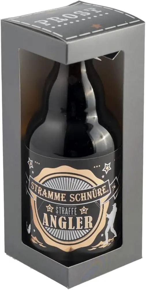 Jack´s Bierflasche ANGLER''Stramme Schnüre, Straffe Angler'' mit Geschenkverpackung 0,33 l/Männergeschenk/Zum Geburtstag/Party/Angler