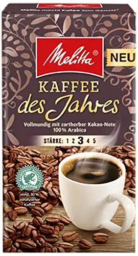 Melitta Gemahlener Röstkaffee, Filterkaffee, vollmundig mit nussiger Note, kräftiger Röstgrad, Stärke 3, Kaffee des Jahres, 500 g