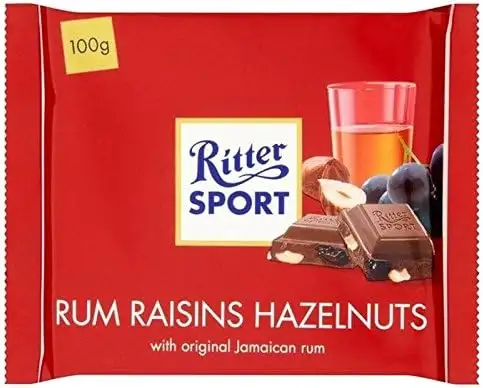 Ritter Sport Rum, Raisin & Hazelnuts Milk Chocolate 100g, 2 Pack