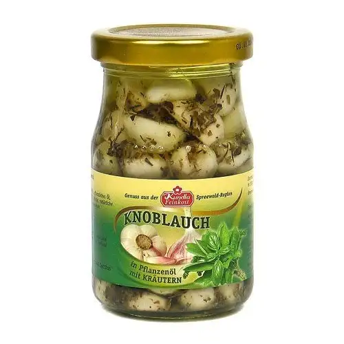 Knoblauchzehen in Öl mit Kräutern (185 g Glas)