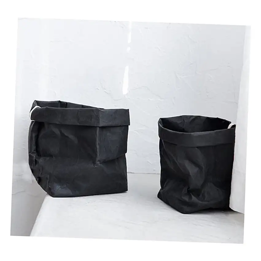 IWOWHERO Dekoration Botanisches Dekor Heimdekoration Kleine Mülleimer Aus Kraftpapier Waschbare Pflanztasche Kraftpapiertüte Blumentopf Dekorieren Aufbewahrungsbox Waschbar Schwarz