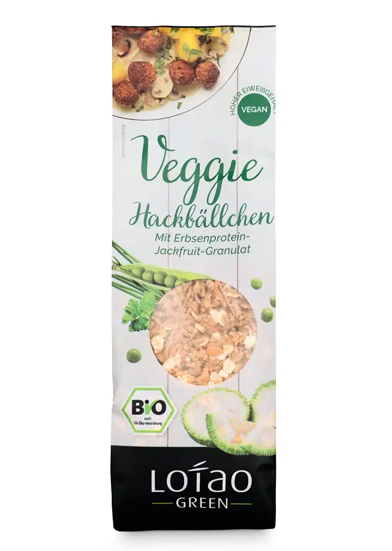 Lotao Jackfruit Veggie-Hackbällchen Mischung Bio (1x125g)- Vegane Variante zu Hackfleisch-Frikadellen- nachhaltig, vegan |Fleischersatz aus Jack Fruit + Erbsenprotein: Like Meat Buletten ohne Fleisch
