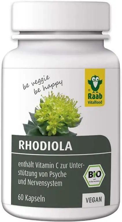 Raab Vitalfood Bio Rhodiola-Kapseln, 60 Stück, vegan, zur Unterstützung des Nervensystems, mit natürlichem Vitamin C aus der Acerola-Kirsche, Rosenwurz, Rhodiola rosea, 1er Pack (33 g)