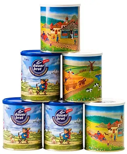 (4,92 EUR/kg) 6 x 500g (3kg) dauerbrot Sortiment, Dosenbrot, Roggenvollkorn 3 x heller und 3 x dunkel