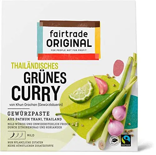 Grüne Curry Paste Thailändisch | 70g Packung | Thai Currypaste grün von Fairtrade Original | ohne künstliche Zusätze | für asiatische Gerichte und würzig, scharfe Speisen