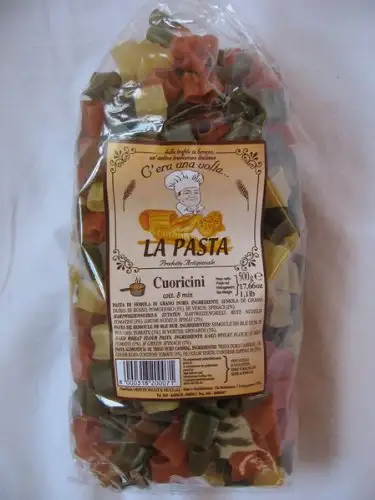 La Trafilata Cuoricini Tricolori/Bunte Herzchennudeln - 500 gr.