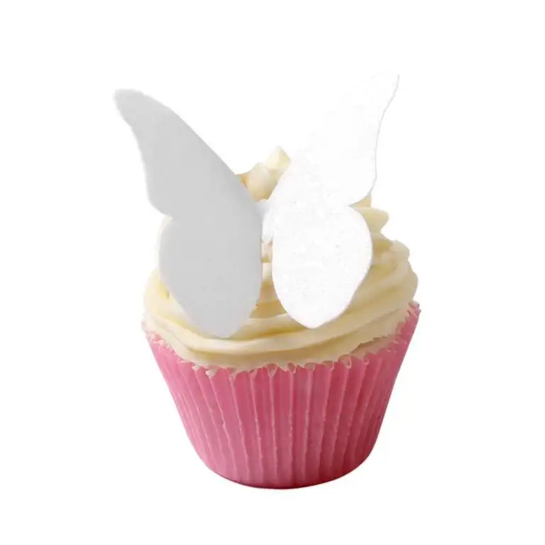 12 Edible Wafer Cake Decorations: White Flavoured Butterflies