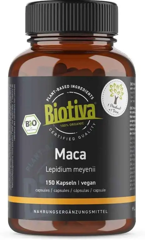 Maca Bio - 150 Kapseln mit je 500mg - Lepidium Meyenii - Macapulver - ohne Zusätze - Abgefüllt und kontrolliert in Deutschland (DE-ÖKO-005) - Vegan - Direkt vom Hersteller