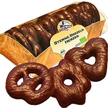 Saftiger Lebkuchen Sterne - Brezeln - Herzen mit Zartbitterschokolade (175 Gramm / 11 - tlg.) VEGAN + BIO