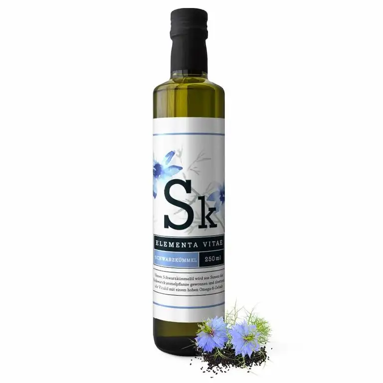 ELEMENTA VITAE natives Bio-Schwarzkümmelöl 250ml - Kaltgepresst und ungefiltert aus Ägypten - 100% rein | Gourmet-Speiseöl | Vitalöl | Salatöl | OMEGA-6 Fettsäuren | Vitamin E