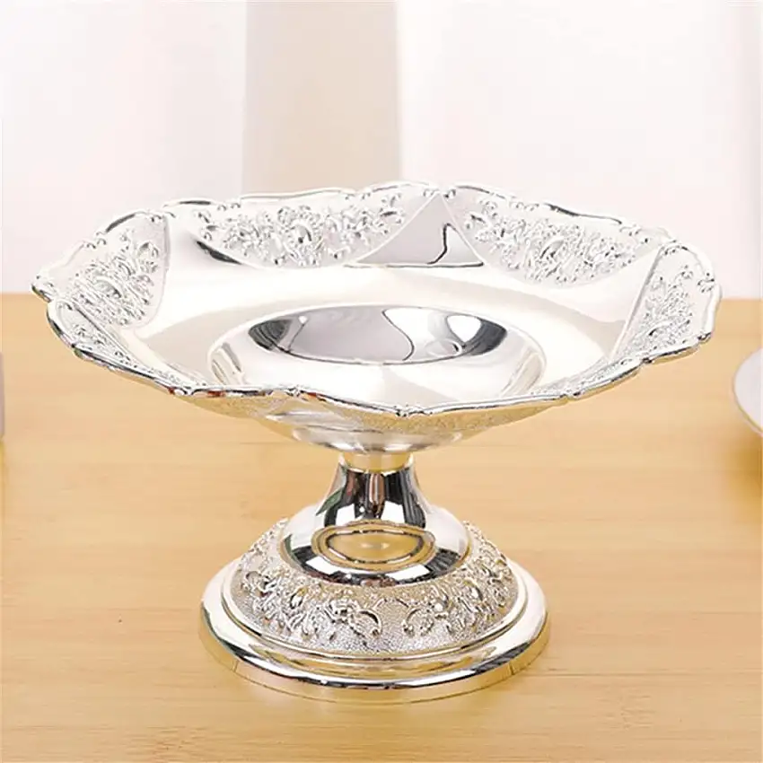 GJRFYJ Silbernes Obsttablett, Blumenform, Legierung, Snack, Süßigkeiten, Nussplatte, hoher Fuß, Aufbewahrungsorganisator, Wohnzimmer, Bankett, Desktop-Dekoration (Color : A, Size : 6.49 inches)