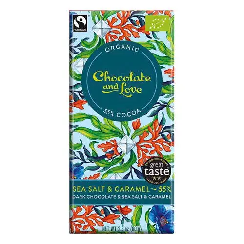 Chocolate and Love, Dunkle Schokolade mit Meersalz und Karamell, 55%, BIO & Fairtrade, [2 x 80g.]