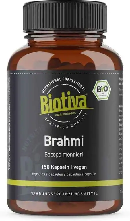 Brahmi Kapseln Bio - 150 Veggie Kapseln - 500mg pro Kapsel - Bacopa Monnieri - Gedächtnispflanze - vegan - ohne Zusatzstoffe - Abgefüllt und kontrolliert in Deutschland (DE-ÖKO-005)