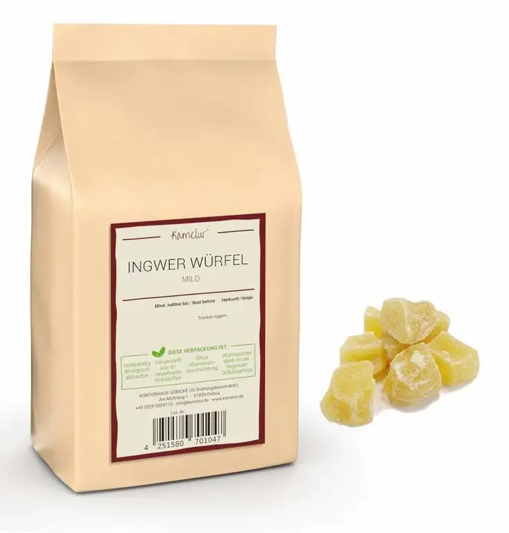 1kg Ingwer kandiert mild - kandierte Ginger Würfel in bester Qualität – kandierter Ingwer ungeschwefelt