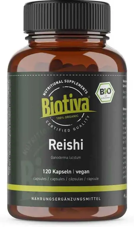 Reishi Bio 120 Kapseln - Ganoderma lucidum - Glänzende Lackporling - Vitalpilz - Pilz der Unsterblichkeit - ohne Zusätze - Vegan - Abgefüllt und kontrolliert in Deutschland (DE-ÖKO-005)