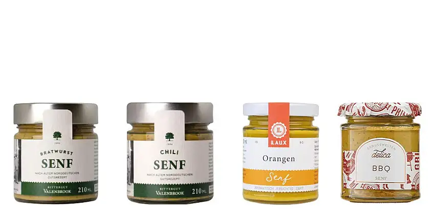 LAUX Senf Mix – Feinkost Set – 4 x Feinkost Senf – Hochwertige Zutaten & Geschenk
