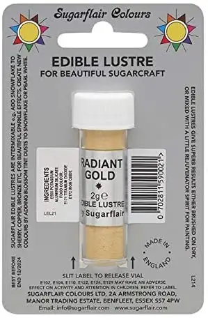 Sugarflair Neu Essbar Pulver Seidenglanz - Strahler Gold