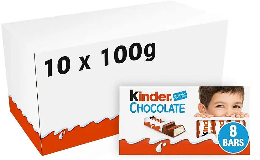 Ferrero kinder barrette di cioccolato al latte 10 confezioni 1kg da 8 barrette ciascuna 100 grammi (1000042179)