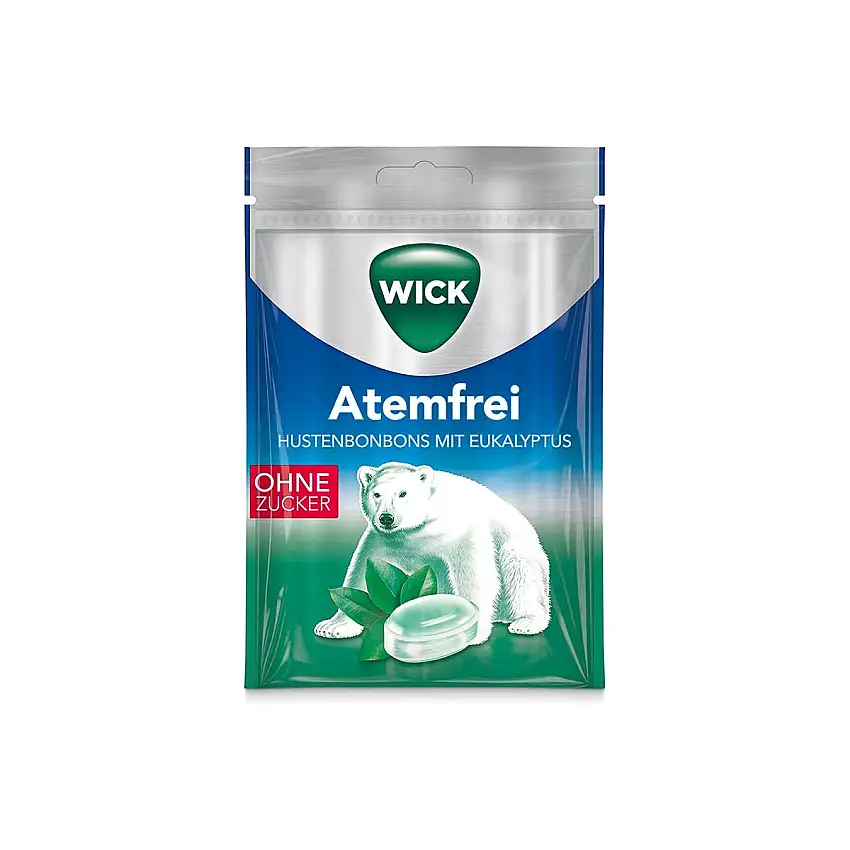 WICK Atemfrei Eukalyptus ohne Zucker Vorratspack – Wohltuendes Hustenbonbon mit Eukalyptusöl und Menthol für ein tiefes Atemerlebnis – 20er Pack (20 x 72 g)