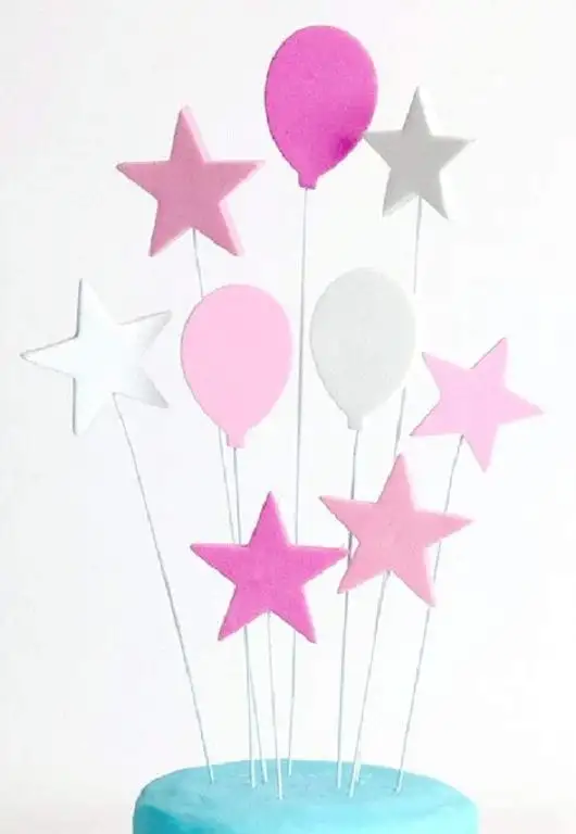 Sugar and Cakes Cake Topper Torte Cupcake Deko Geburtstag Ballons Sterne Mädchen Tortenaufsatz Tortenstecker Muffin Fondant Dekoration rosa/Weiss CT20