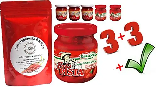 SPARSET ANGEBOT 3 x Erös Pista Starker Stefan + 3 x Edes Anna Süße Anna Univer Paprikacreme scharf und mild + 100g Szegediner edelsüße Paprika - insg. 1300g