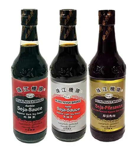 3 verschiedene PRB Sojasauce je 500ml [dunkel, hell, Pilzaroma] Soja-Sauce