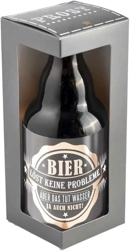 Jack´s Bierflasche''BIER LÖST KEINE PROBLEME-ABER DAS TUT WASSER JA AUCH NICHT'' mit Geschenkverpackung 0,33 l/Männergeschenk/Zum Geburtstag/Party